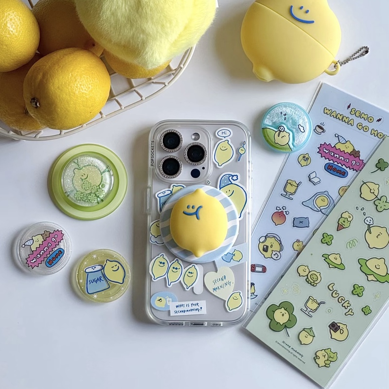 Perfect Day Good Morning Lemon Popsockets Magnetic Phone Holder Airbag Stand Snap-On Tv Watching Gadget Cute