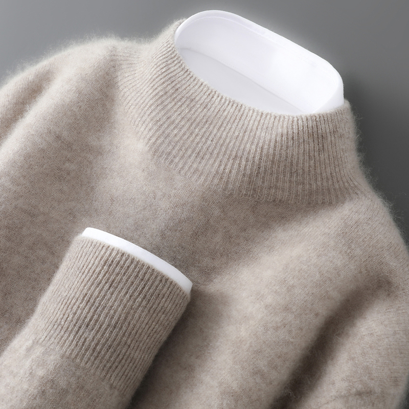 100% Pure Wool Seamless Men's Seamless Half-Turtleneck Knitted Pullover Sweater Casual Loose Cashmere Sweater Warm