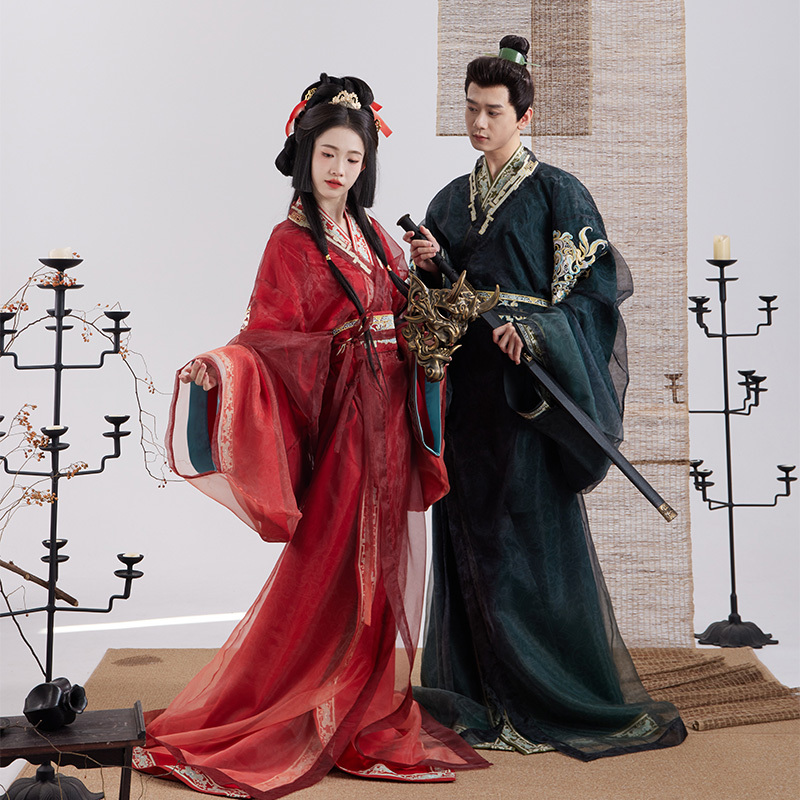 Warring States Robe Hanfu [Appearance] Non-Trailing Restored Style Cross-Collar Unisex Original Han Elements Straight Hem Han Clothing Brocade