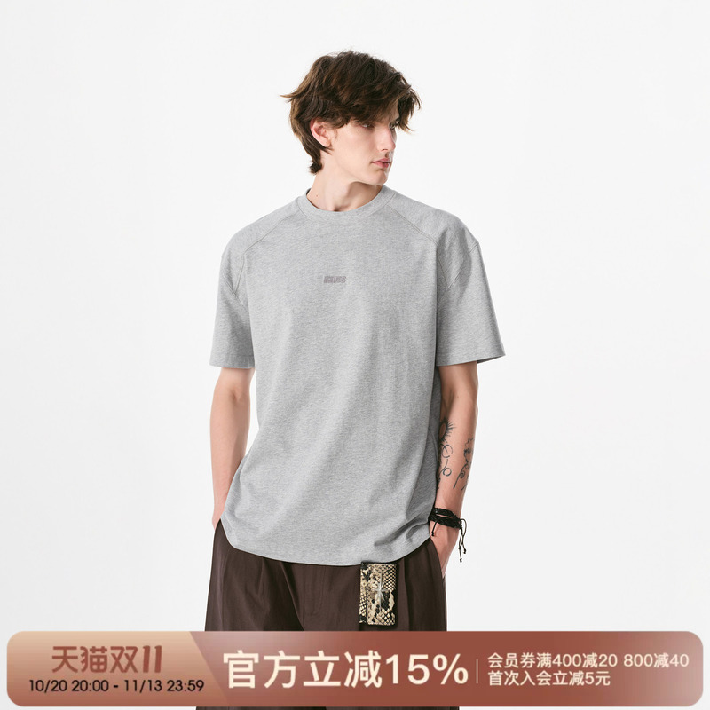Fornines Embroidered Pure Cotton Round Neck Short-Sleeved T-Shirt for Men and Women, Summer National Trend Couple Gray Fitted Regular Shoulder Top