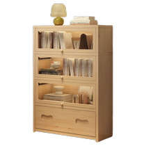 Solid wood bookcase against the wall simple bookshelf floor-standing dust-proof storage cabinet integrated display cabinet with door storage cabinet 3022