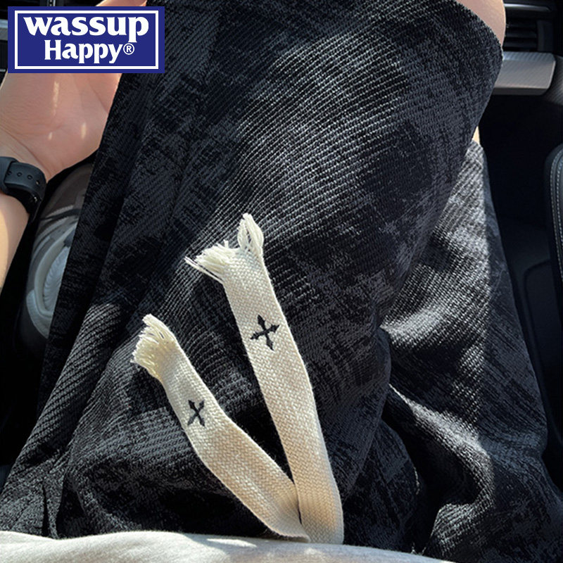 wassup happy抽绳时尚运动百搭宽松休闲裤男生2026年夏季五分裤子