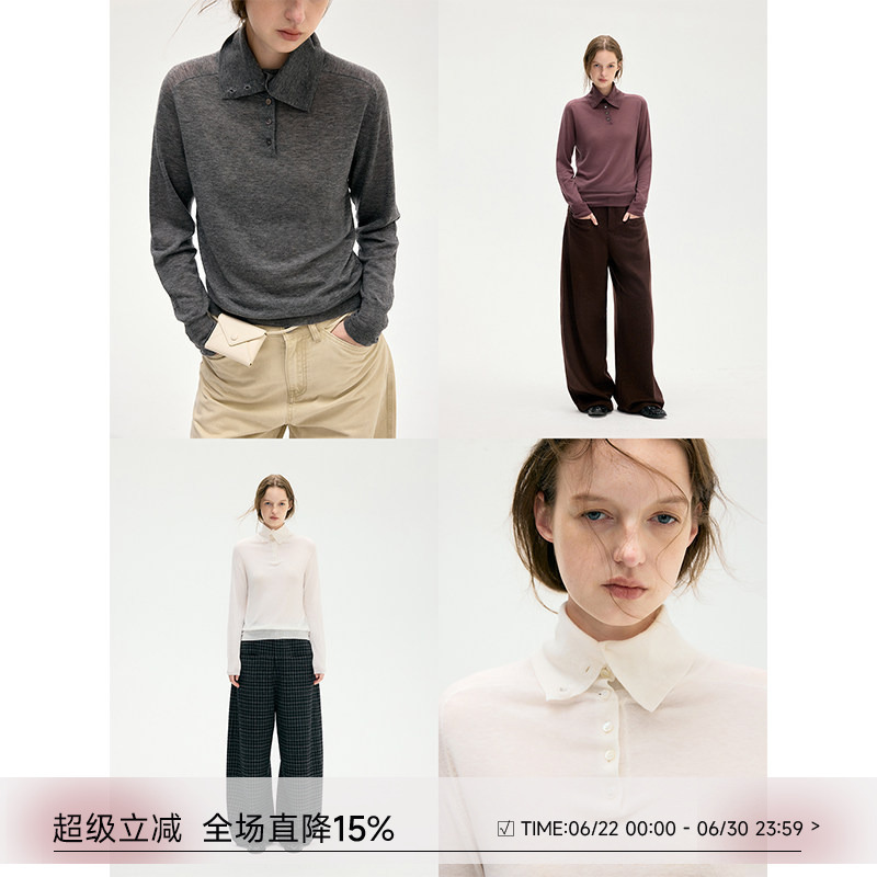 Saje Natural Poet's "Fabric Freedom" Water-Soluble Wool Soft Half-Placket Stand-Up Collar Base Sweater