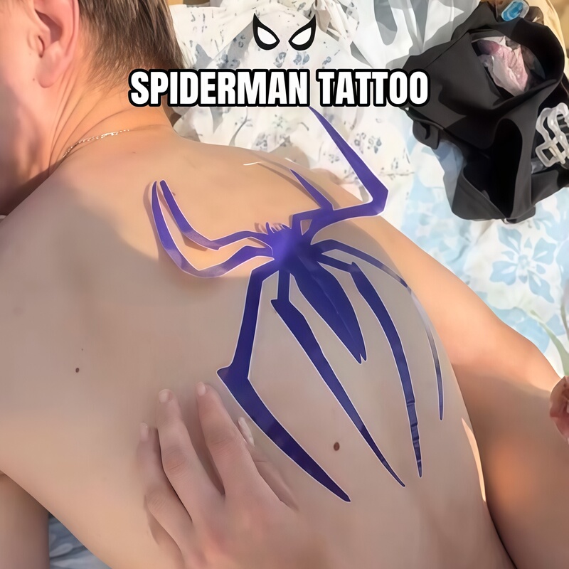 Spider-Man Logo Sunburn Tattoo Sticker, Creative Abstract DIY Tattoo Sticker, Semi-Permanent Body Art Decal