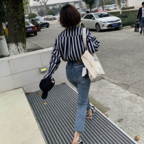 noisy_ homemade 2020 spring summer Korean version chic retro make old straight cylinder small foot light blue 90% denim pants woman