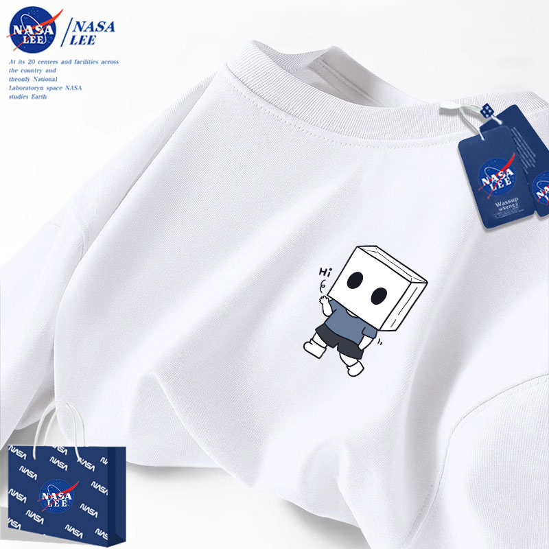 Nasalee/Nasalee Goose Box Man Short Sleeve T-Shirt Men's 2026 Summer Trendy Brand Loose Pure Cotton White Top