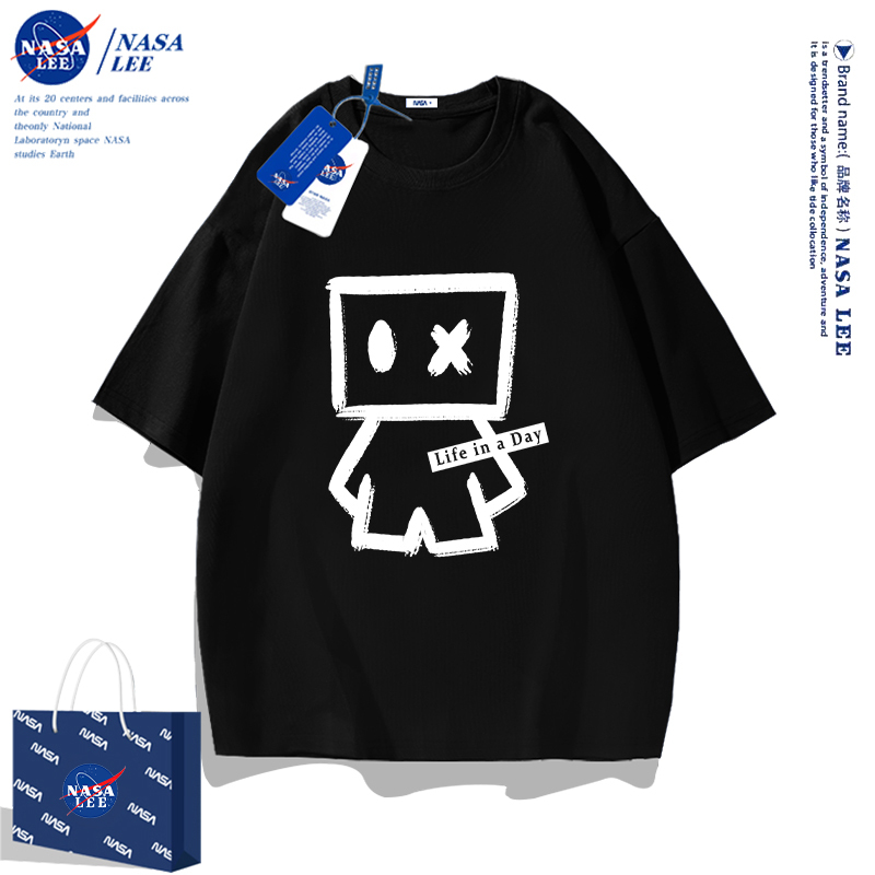 Nasa Co-Branded Boxy Short-Sleeve T-Shirt for Men, Summer Trendy Brand, Loose Casual 2026 New Model, Youth Top Nasa Co-Branded Boxy Short-Sleeve T-Shirt for Men, Summer Trendy Brand, Loose Casual 2026 New Model, Youth Top