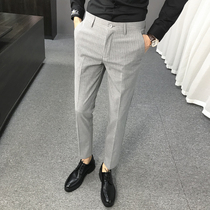 Mens pants spring and autumn stripes slim feet trousers Korean version of the trend of the handsome wild mens nine casual suit pants