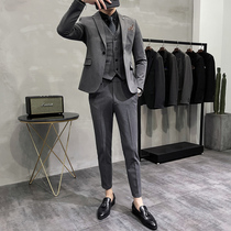 Autumn and winter handsome casual suit suit suit mens formal dress slim Korean suit three-piece groom wedding dress coat