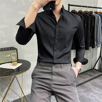 Autumn groom marriage slim striped shirt men long sleeve Korean version inch handsome casual men White shirt Joker