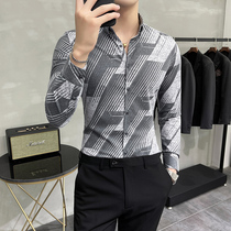 Tide brand flower shirt men 2021 autumn and winter trend casual wild long sleeve inch shirt slim print Ruffian handsome shirt men