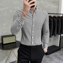 Spring and autumn high-grade gray striped shirt men long sleeve business casual shirt men slim non-hot shirt