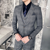 Autumn and winter new trend plaid suit three-piece male British gentleman hair stylist suit suit groom wedding dress