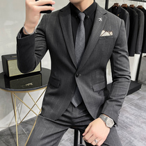 Autumn and winter wide striped suit suit suit men casual dress dress wedding groom wedding bridegroom handsome suit suit suit suit