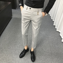 2020 spring and summer thin embroidery mens casual business ankle-length pants slim Korean version of trendy pants suit pants