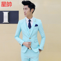 Autumn groom wedding dress suit three-piece suit mens Korean version slim best man host suit photo studio tide