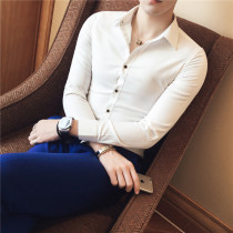 Mens white shirt Long sleeve slim Korean version professional groom wedding shirt Male business solid color best man inch shirt youth