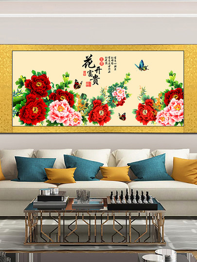 Баннер с изображением распускающихся пионов, символизирующий процветание и удачу, рулонная картина, китайская живопись для спальни, декоративная картина для прихожей, фон для дивана в гостиной.