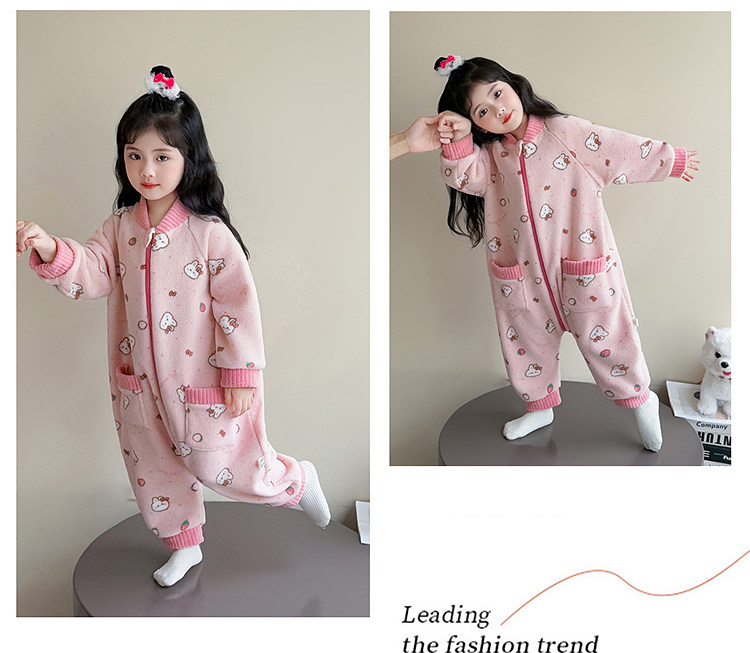Children's One-Piece Pajamas, Autumn and Winter Fleece-Lined Girls' Flannel Home Clothes, Winter Anti-Kick Quilt, Baby Sleeping Bag — 15