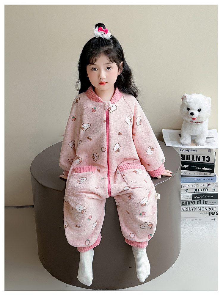 Children's One-Piece Pajamas, Autumn and Winter Fleece-Lined Girls' Flannel Home Clothes, Winter Anti-Kick Quilt, Baby Sleeping Bag — 14
