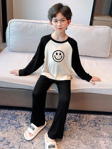 莫代尔儿童睡衣男童春秋款长袖家居服薄款网红大童男孩夏季空调服
