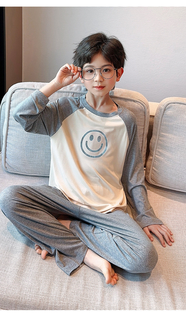 莫代尔儿童睡衣男童春秋款长袖家居服薄款网红大童男孩夏季空调服 — 19