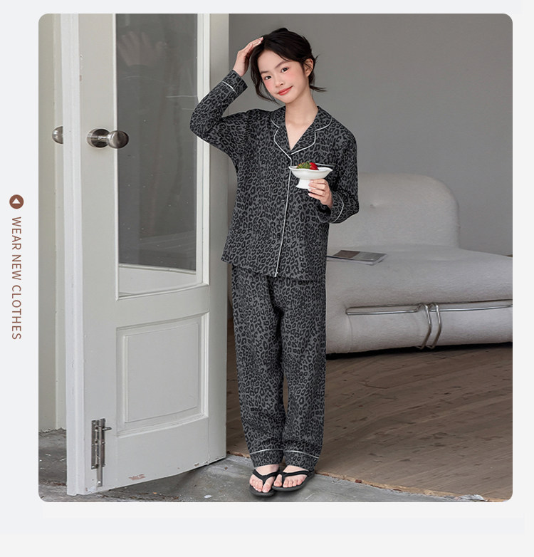 Girls' Retro Autumn-Summer Modal Woven Pajamas, Long-Sleeve Cardigan, Home Wear Set for Older Children and Students — 17