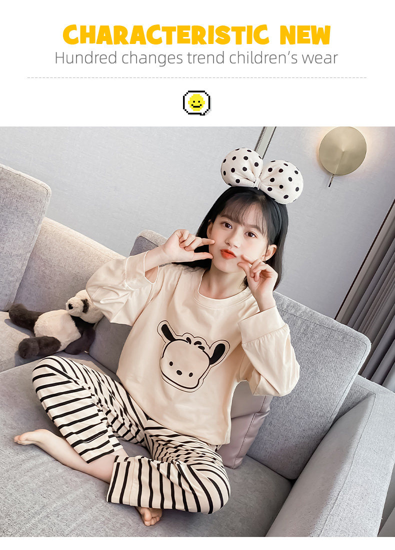 2026 New Children's Home Wear for Older Kids, Summer Air-Conditioned Clothing, Long-Sleeve Girls' Pajamas, Spring and Autumn Style, Pure Cotton — 2
