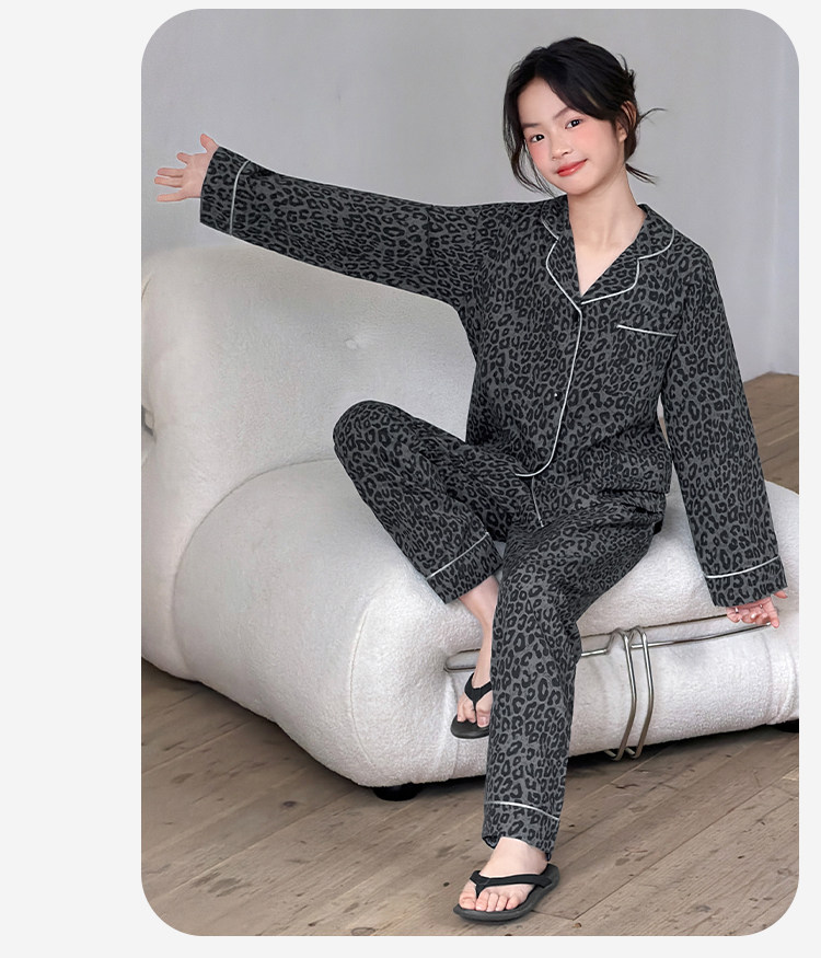 Girls' Retro Autumn-Summer Modal Woven Pajamas, Long-Sleeve Cardigan, Home Wear Set for Older Children and Students — 9