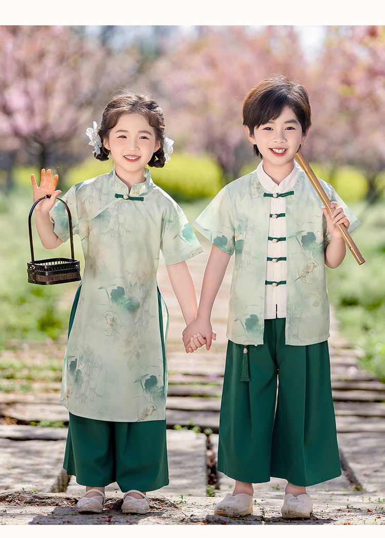 男女宝宝上春山荷花汉服古风幼儿园演出服唐装国风诗词朗诵表演服 — 5