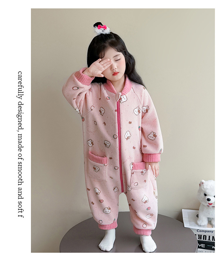 Children's One-Piece Pajamas, Autumn and Winter Fleece-Lined Girls' Flannel Home Clothes, Winter Anti-Kick Quilt, Baby Sleeping Bag — 13