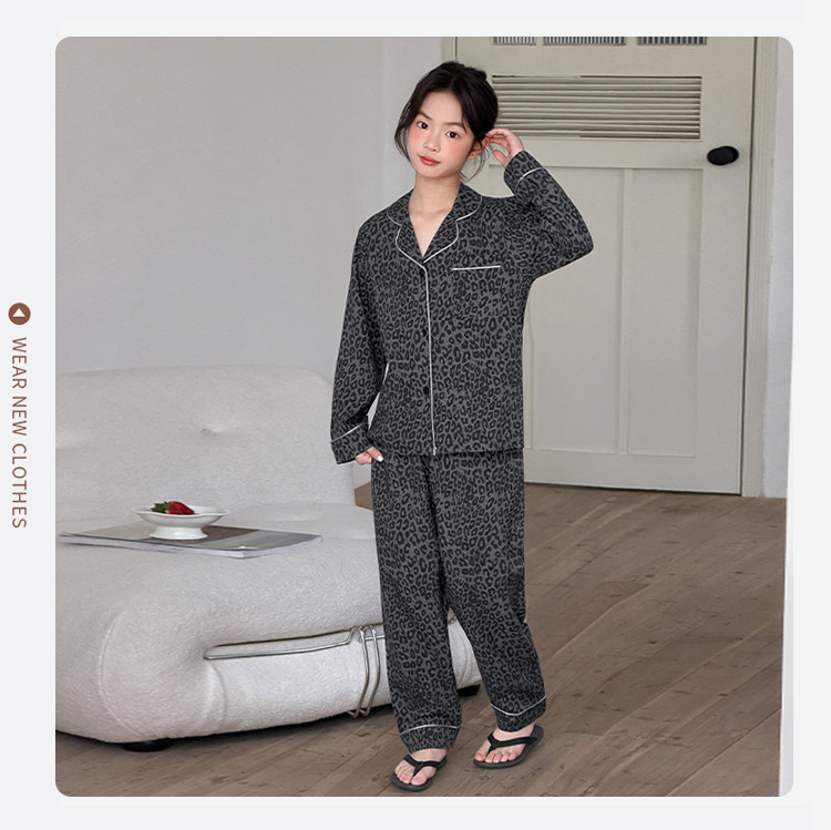 Girls' Retro Autumn-Summer Modal Woven Pajamas, Long-Sleeve Cardigan, Home Wear Set for Older Children and Students — 15
