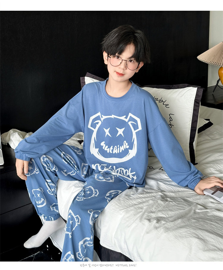 全棉男童睡衣春秋季纯棉长袖加肥大码可外穿秋款青少年学生家居服 — 12