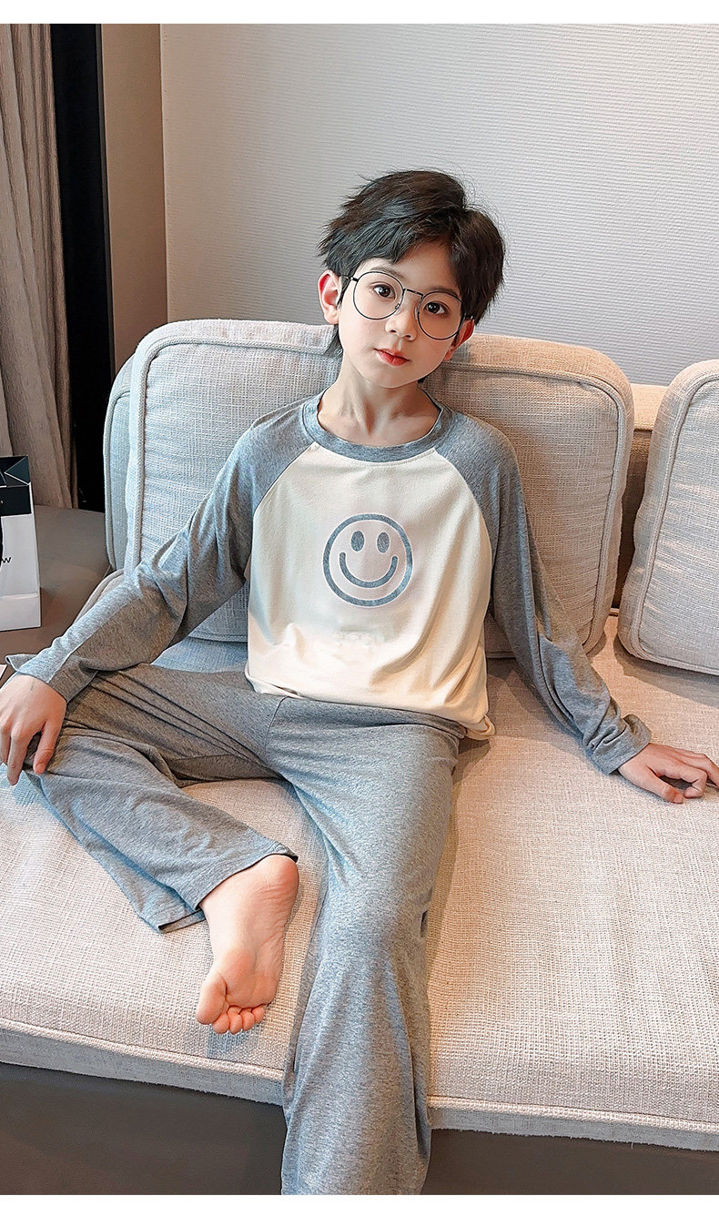 莫代尔儿童睡衣男童春秋款长袖家居服薄款网红大童男孩夏季空调服 — 21