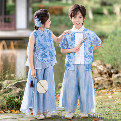 Boys and Girls Baby Spring Mountain Lotus Hanfu Ancient Style Kindergarten Performance Costume Tang Suit Chinese Style Poetry Recitation Performance Outfit — 8
