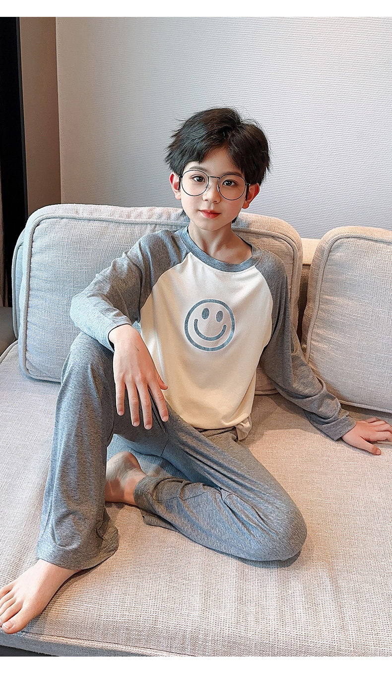 莫代尔儿童睡衣男童春秋款长袖家居服薄款网红大童男孩夏季空调服 — 20