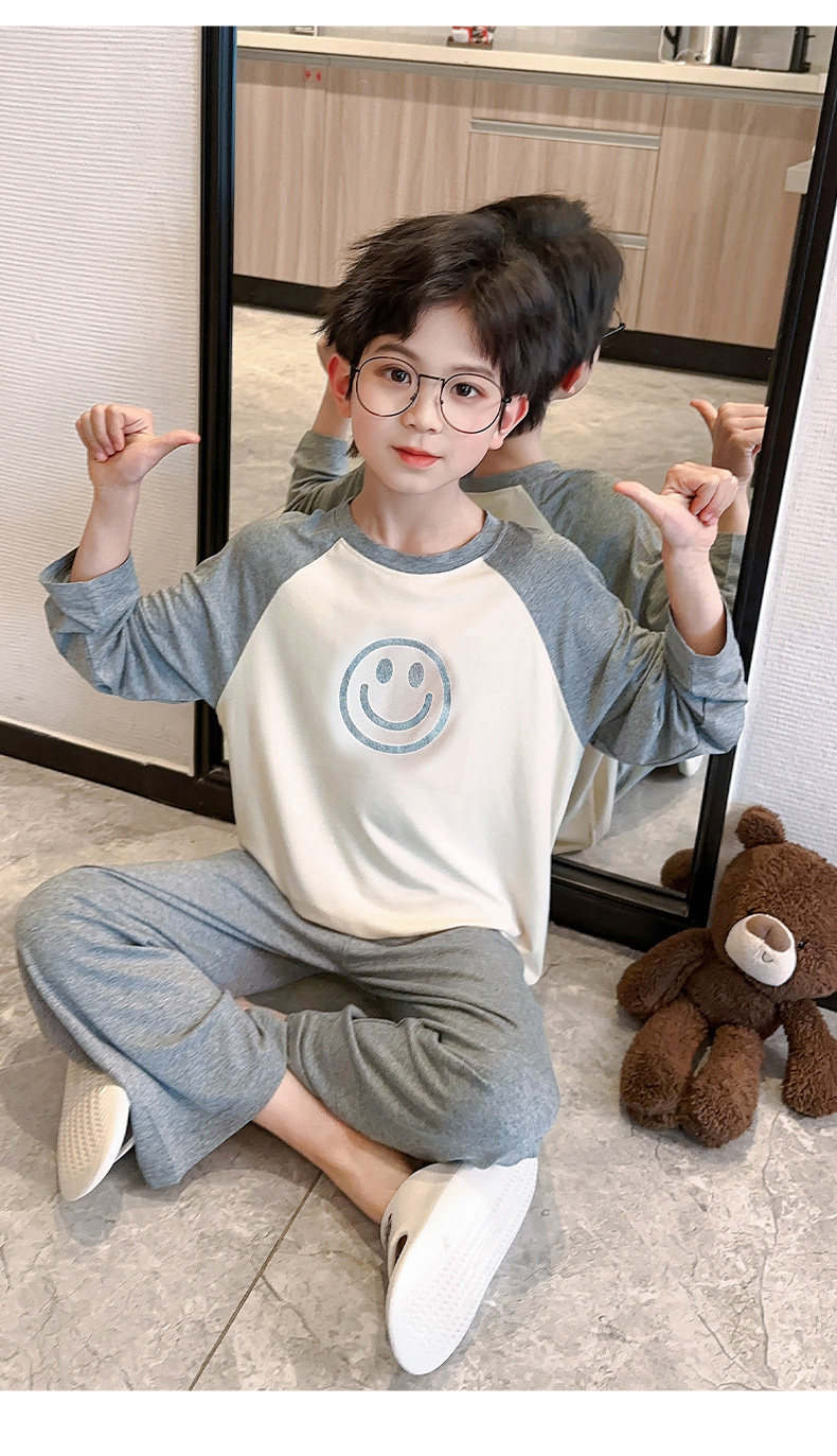 莫代尔儿童睡衣男童春秋款长袖家居服薄款网红大童男孩夏季空调服 — 23
