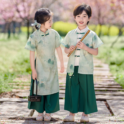 Boys and Girls Baby Spring Mountain Lotus Hanfu Ancient Style Kindergarten Performance Costume Tang Suit Chinese Style Poetry Recitation Performance Outfit — 1