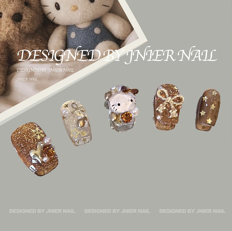 Jnier|Caramel Camello Kitty Full China Import Enoi Sparkling Autumn and Winter Atmosphere Handmade Wearable Nails Jnier|Caramel Camello Kitty Full China Import Enoi Sparkling Autumn and Winter Atmosphere Handmade Wearable Nails