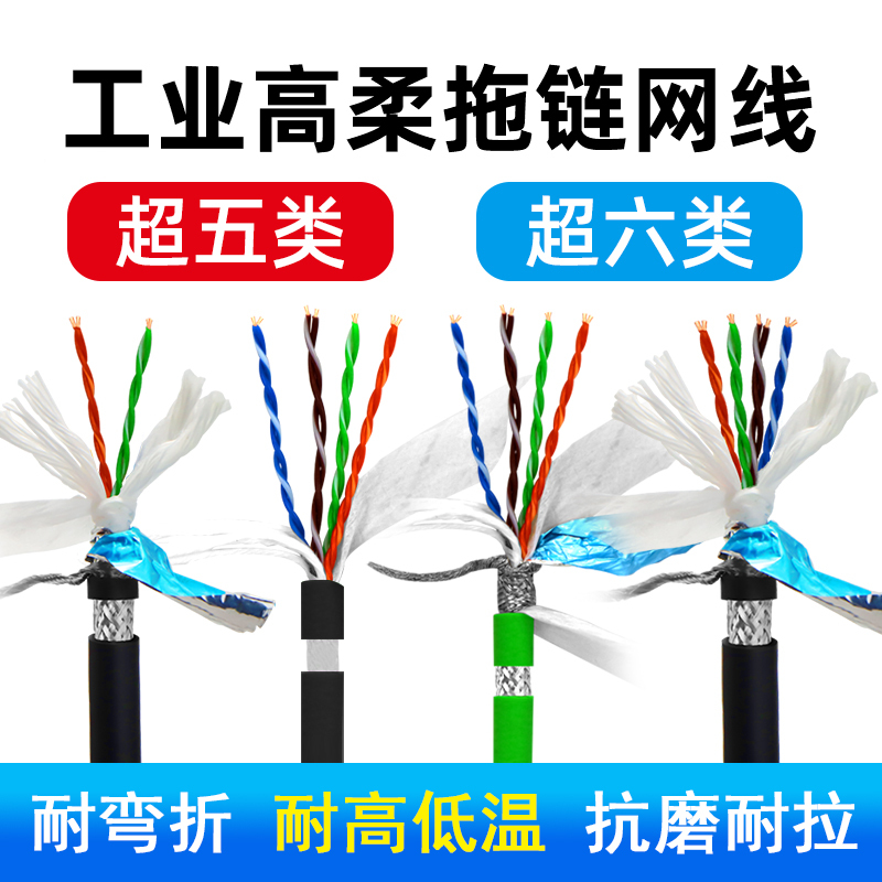 Category 5E/6 High-Flexibility Drag Chain Shielded Network Cable for Industrial Monitoring, Anti-Interference Profinet Gigabit Ethernet Cable Category 5E/6 High-Flexibility Drag Chain Shielded Network Cable for Industrial Monitoring, Anti-Interference Profinet Gigabit Ethernet Cable