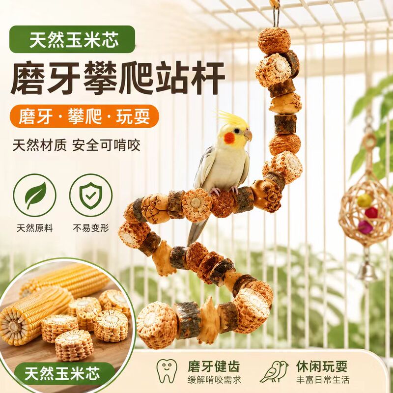 Nut, Pineapple, Corn Cob Parrot Chewing Toys, Climbing Toys for Monk Parrots, Lovebirds, Cockatiels, and Small Parrots, Bird Cage Perches