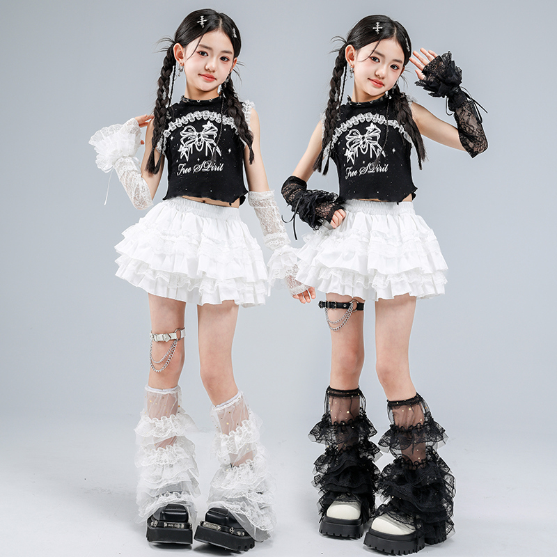 Jazz Dance Costume for Girls, Lace Tutu Skirt, Dance Outfit, Performance Suit, Runway Show, Street Dance Trendy Clothing for Girls