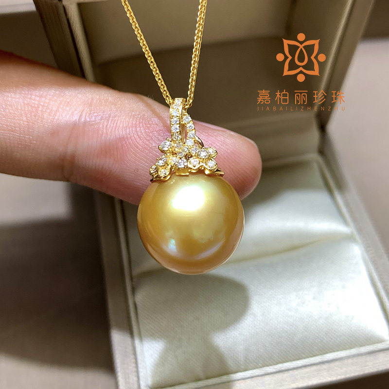 海水珍珠天然浓金南洋金珠吊坠:奢华正圆强光,18K金镶钻项链,你值得拥有的珠宝圣品!-颈饰-淘宝好物网