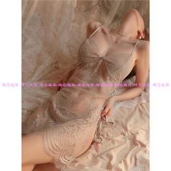 Sexy pajamas ສໍາລັບແມ່ຍິງ summer ice silk ຄຸນນະພາບສູງບາງໆເຕົ້ານົມຂະຫນາດນ້ອຍ lace suspender ຊຸດ nightgown 2023 ຮູບແບບໃຫມ່
