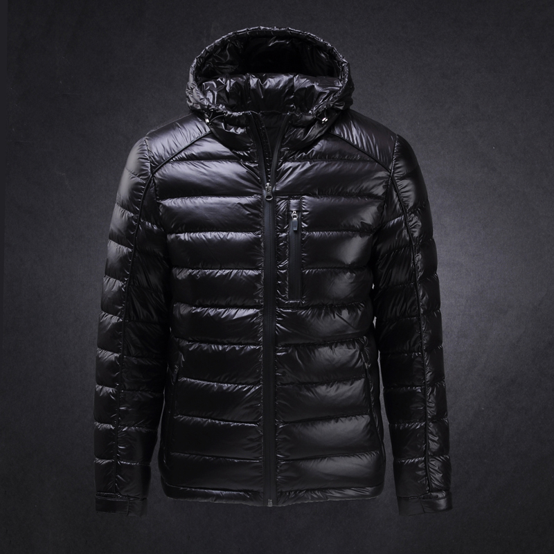 High-End White Goose down Jacket for Men, Hooded, Lightweight, Short, Slim Fit, Autumn and Winter Warm Coat, Black, 2025 New Model