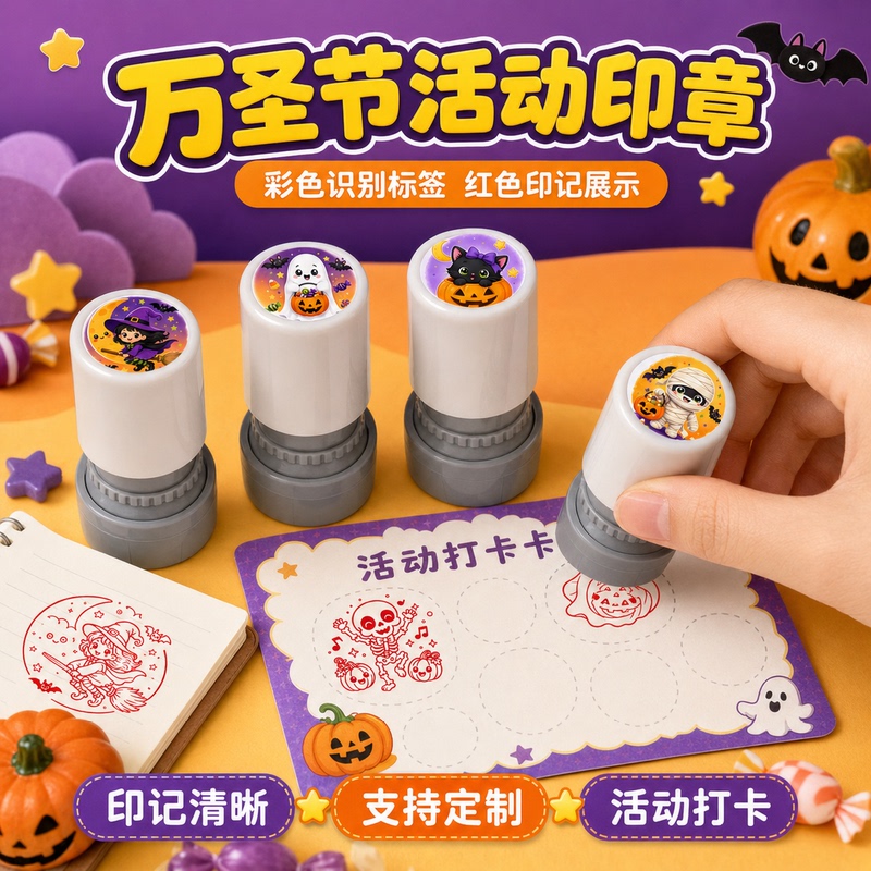 Halloween Cartoon Decorative Stamp Skeleton Ghost Pumpkin Amusement Park Shopping Mall Bar Nightclub Event Game Round Stamp