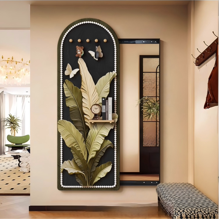 Medieval-Style Perforated Board Dressing Mirror, Hidden Sliding and Closing Invisible Full-Length Mirror, Concealed Entryway Mirror Painting Medieval-Style Perforated Board Dressing Mirror, Hidden Sliding and Closing Invisible Full-Length Mirror, Concealed Entryway Mirror Painting