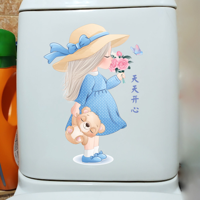 Tour-level Daily Happy smelling girl Home Waterproof Bathroom Wall Sticker Creative Toilet Toilet toilet sticker-Taobao