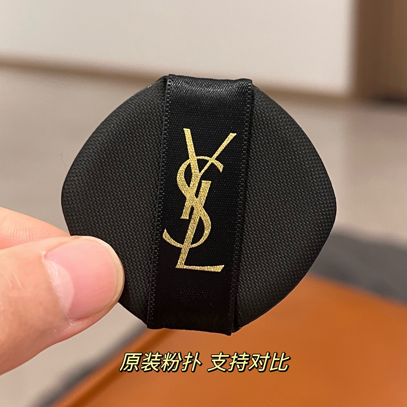 Original Saint Laurent Ysl Powder Cushion Diamond-Shaped Puff Refill for Setting Makeup, Suitable for Both Dry and Wet Use, Black Leather Powder Feather Cushion