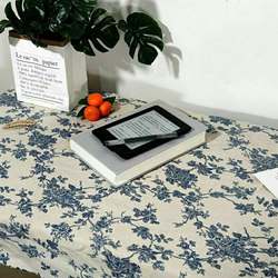 Tablecloth retro blue floral simple style niche rose picnic cloth photo background cloth cotton linen tea table cloth